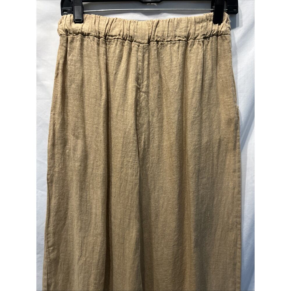 JS Millenium Pants 30” Elastic Waist Beige Wide Leg 100% Linen Italy Raw Hem - Picture 8 of 8